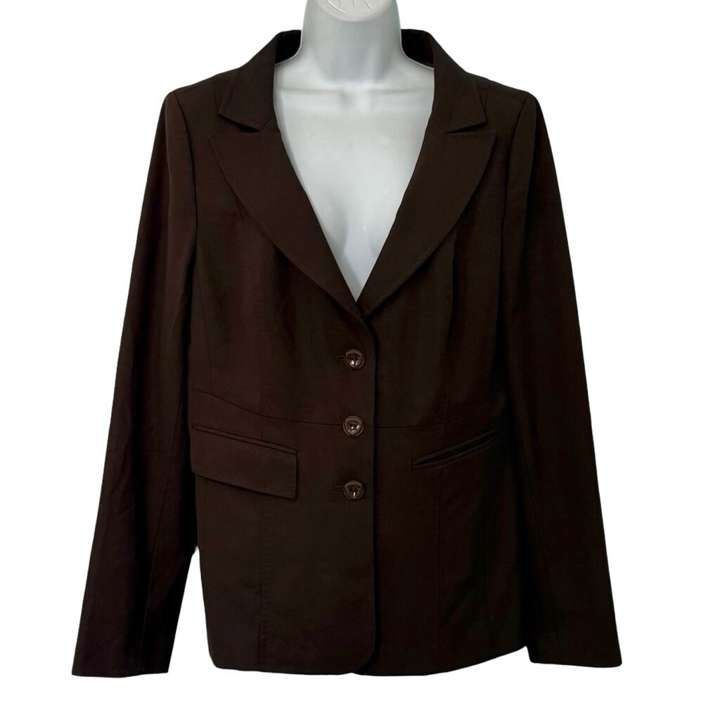 Classiques Entier Chocolate Brown Wool Blend Single Breasted Blazer Size 14